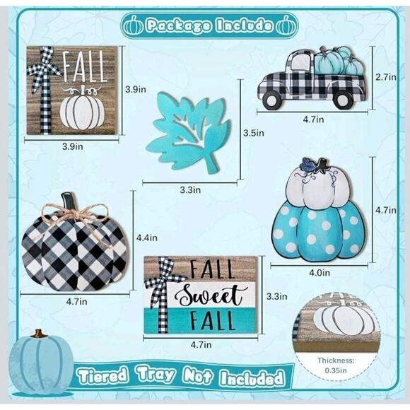 Guoofu Blue Fall Tiered Tray Decor, 6PCS Pumpkin Farmhouse Tray Decorations,... - Picture 3 of 7